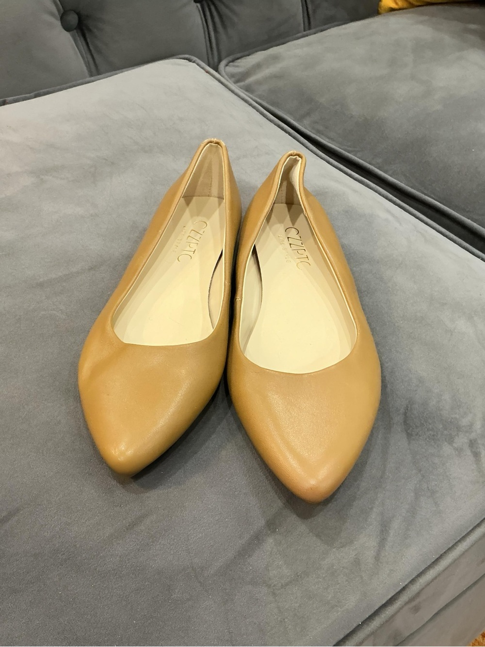 Tan Pointed-Toe Leather Flats